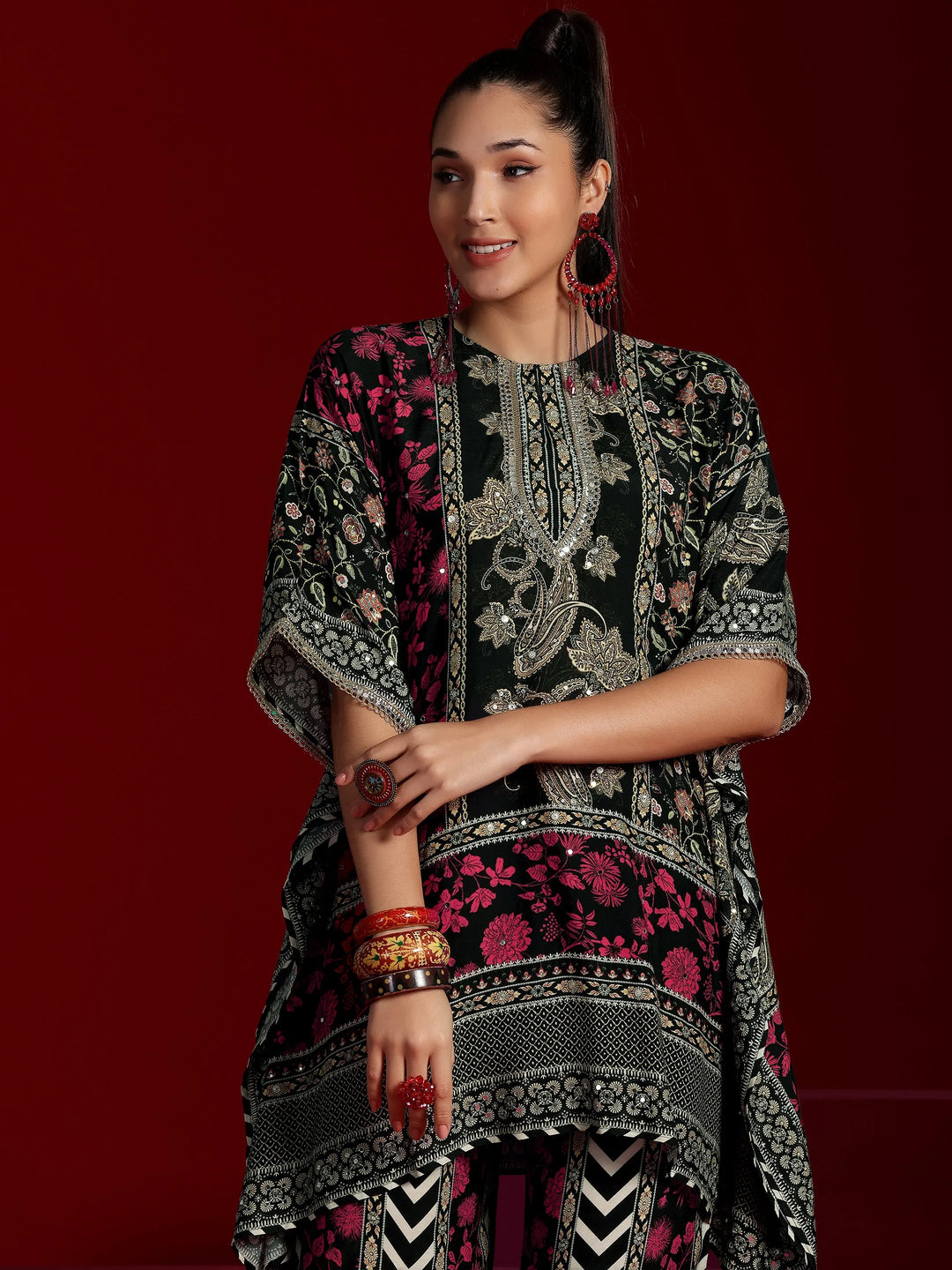 Libas Art Black Printed Muslin Co-Ords 