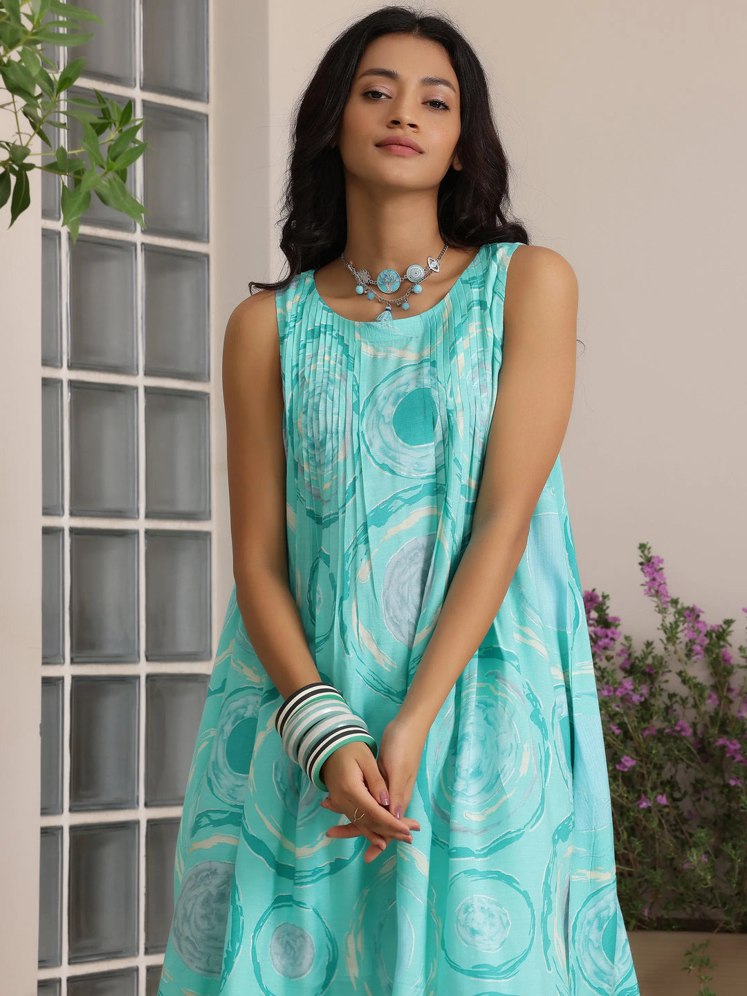  Blue Printed Silk Blend Co-Ords 