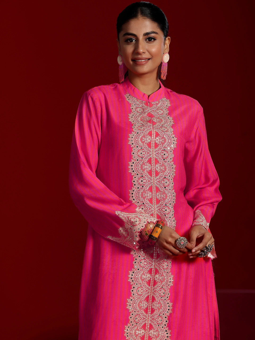  Libas Art Coral Printed Silk Blend Co-Ords 
