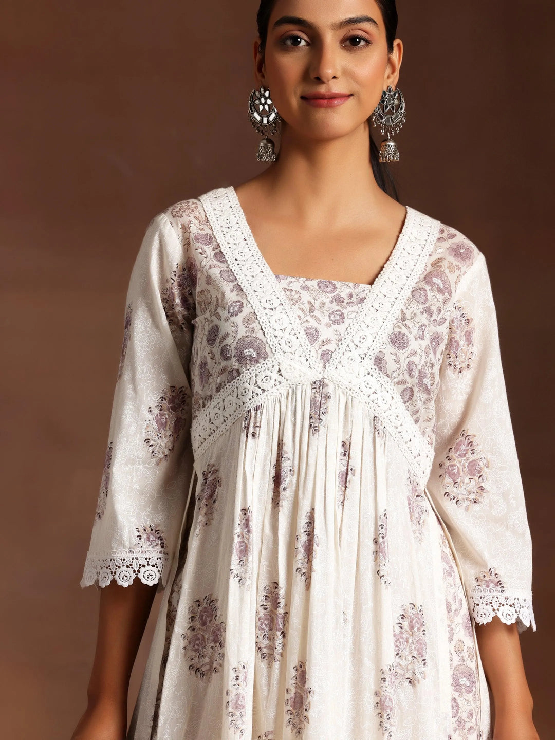 Jannat White Printed Cotton A-Line Kurta With Salwar & Dupatta - Libas