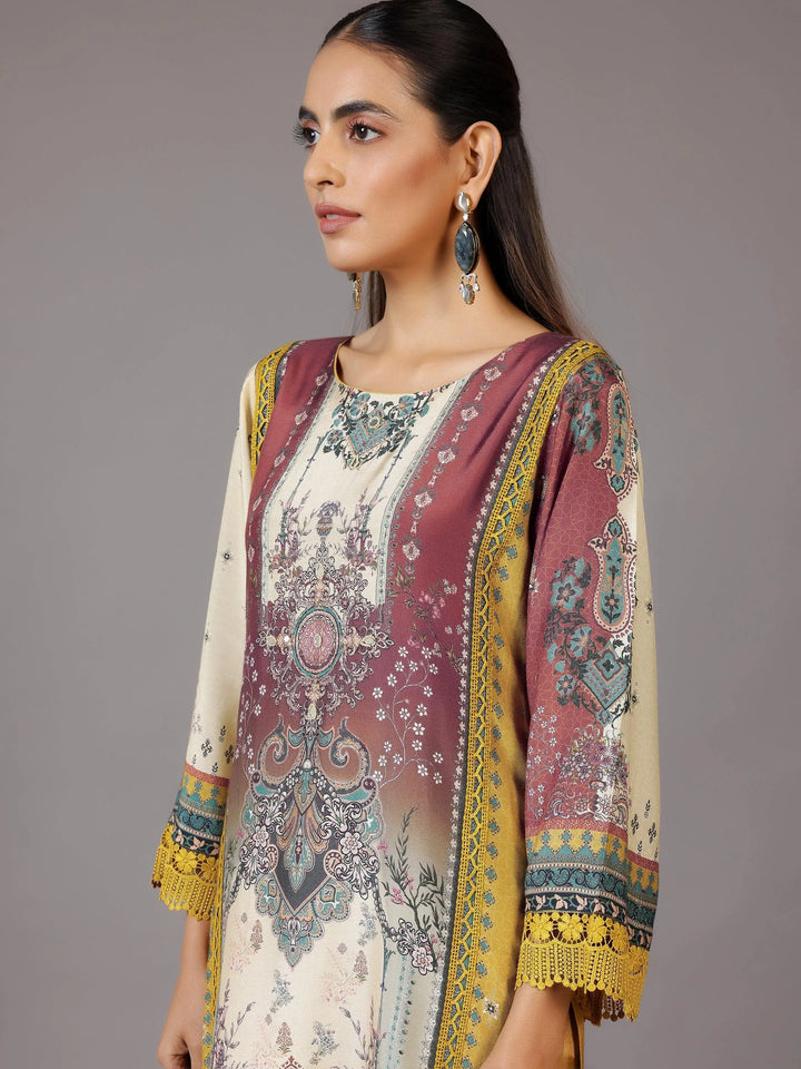 Mustard Printed Silk Blend Straight Suit With Dupatta - Libas