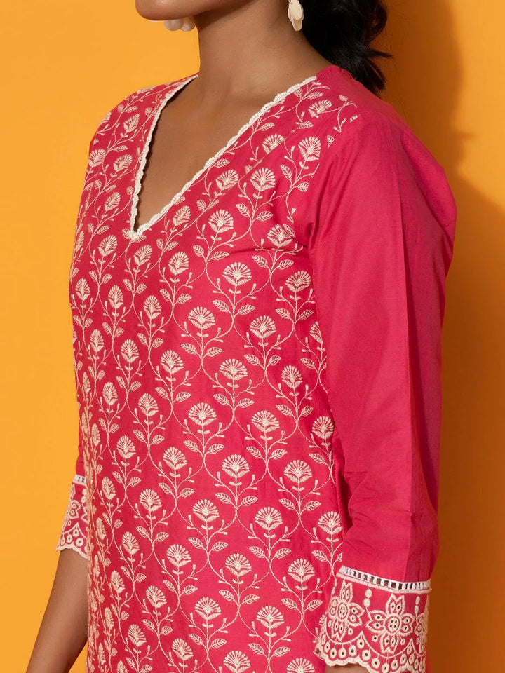 Pink Embroidered Cotton Co-Ords - Libas