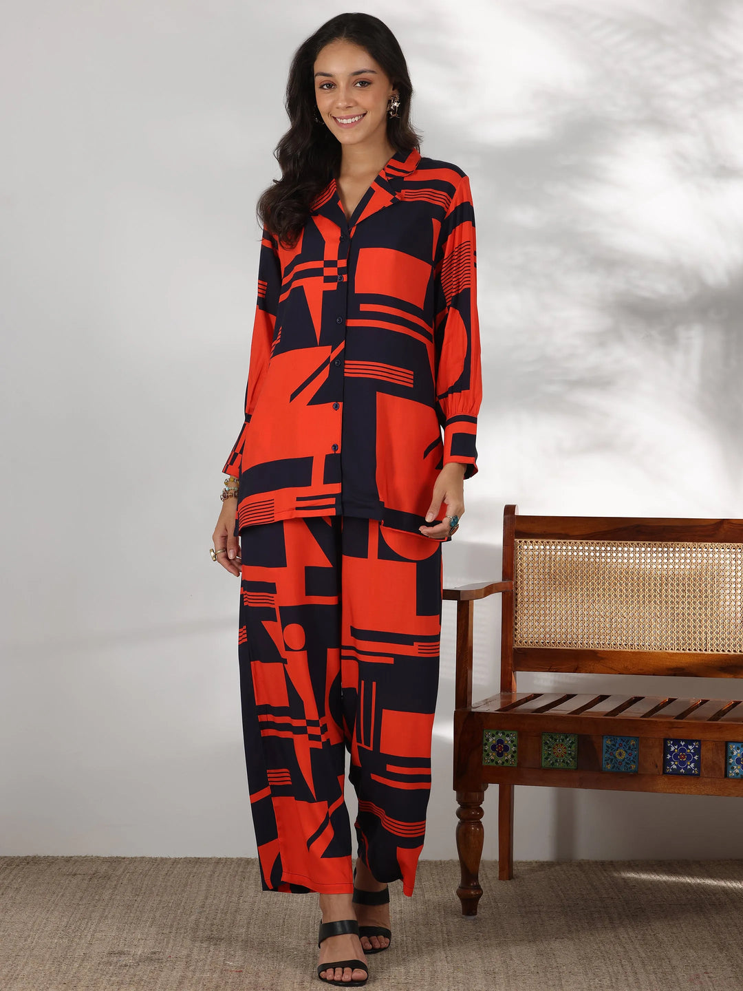  Red Printed Rayon Co-Ords 