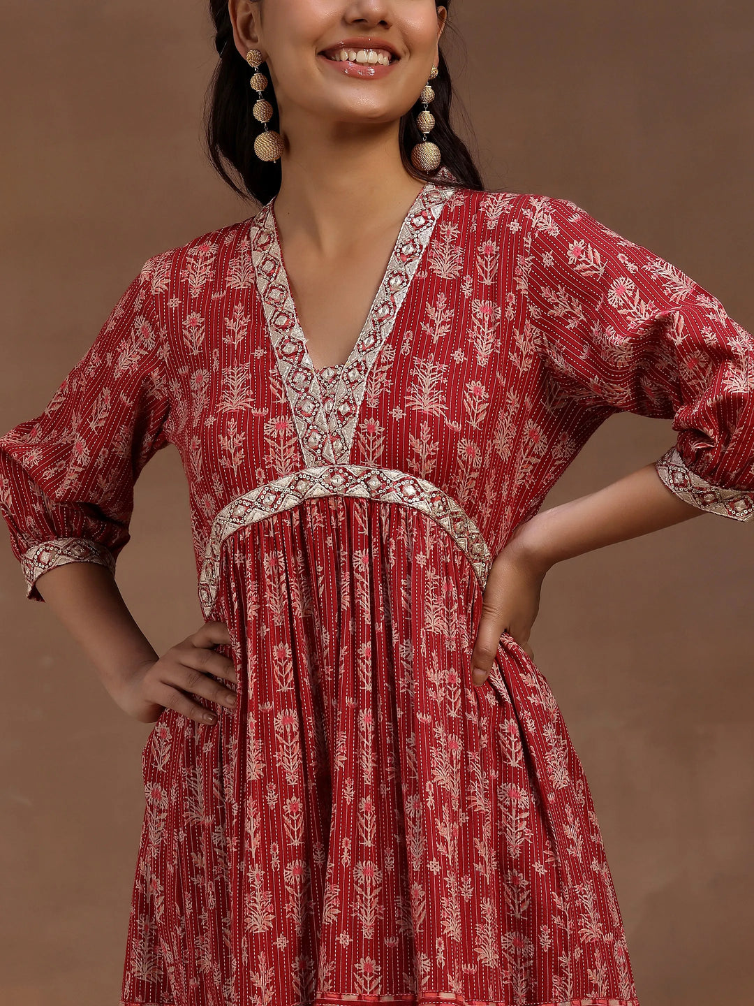  Pink Printed Cotton Fit and Flare Dress 