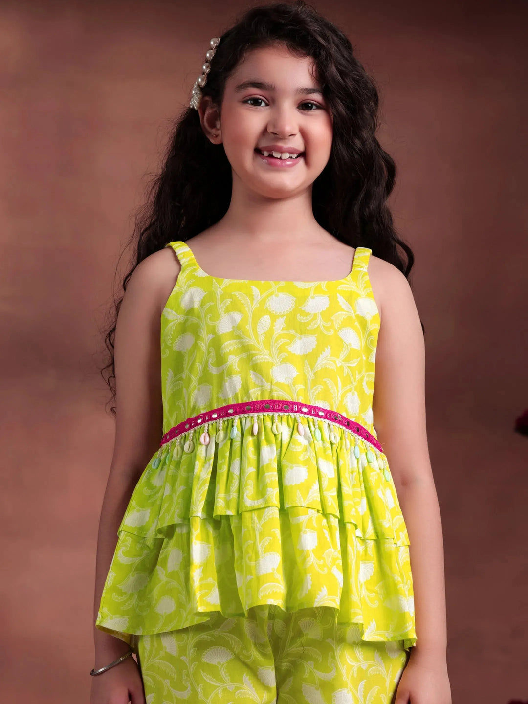  Kids Lime Green Printed Cotton Co-Ords 