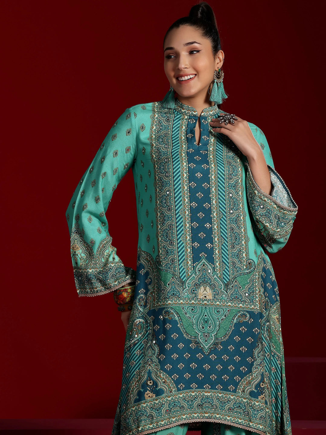  Libas Art Green Printed Muslin Co-Ords 
