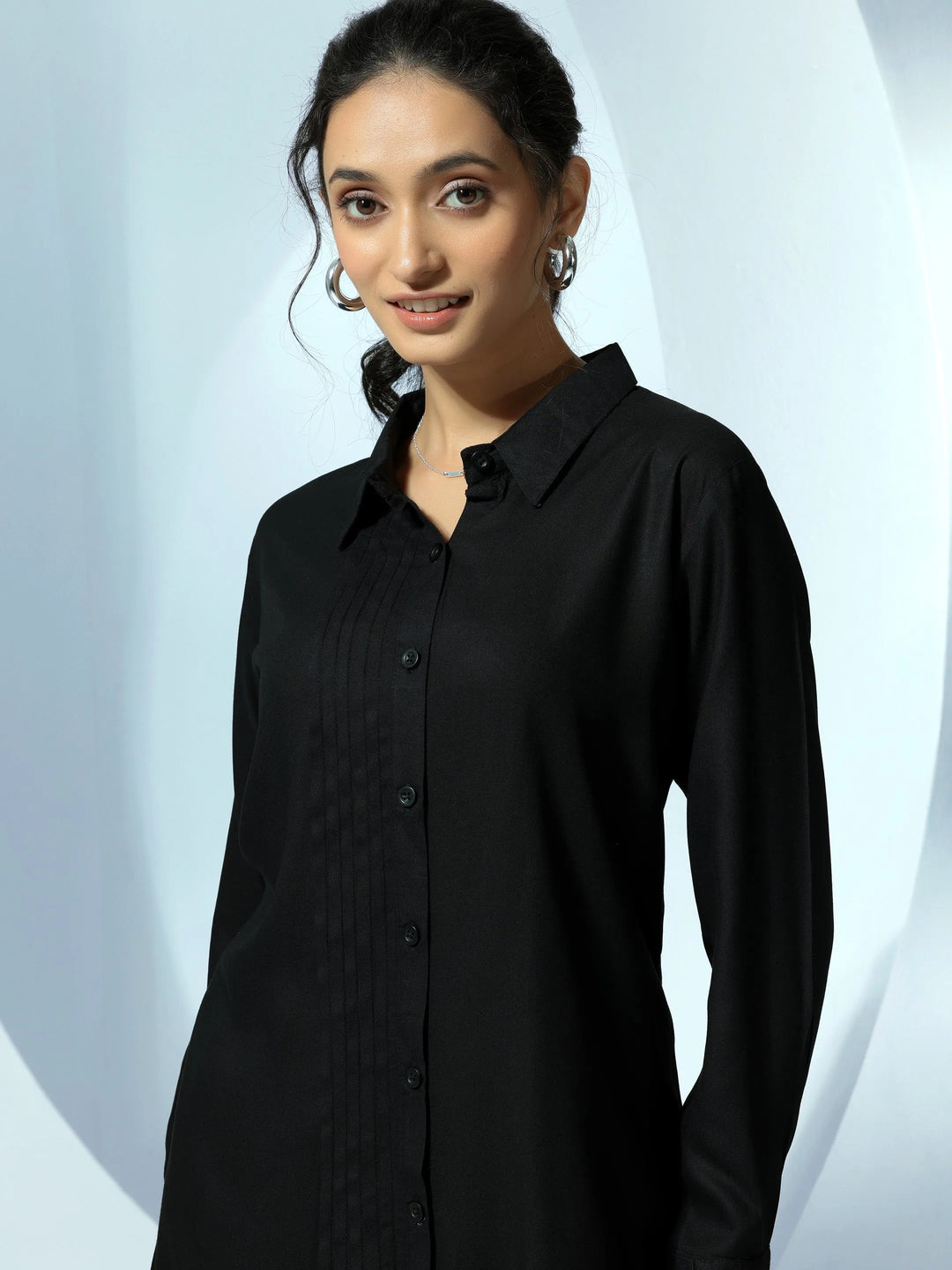  Black Solid Rayon Straight Tunic 