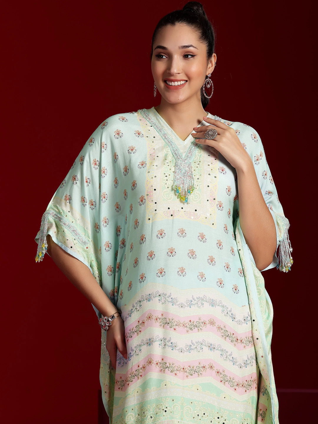  Libas Art Blue Printed Silk Blend Co-Ords 