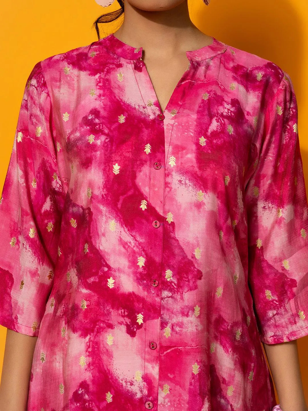 Pink Printed Silk Blend Co-Ords - Libas 