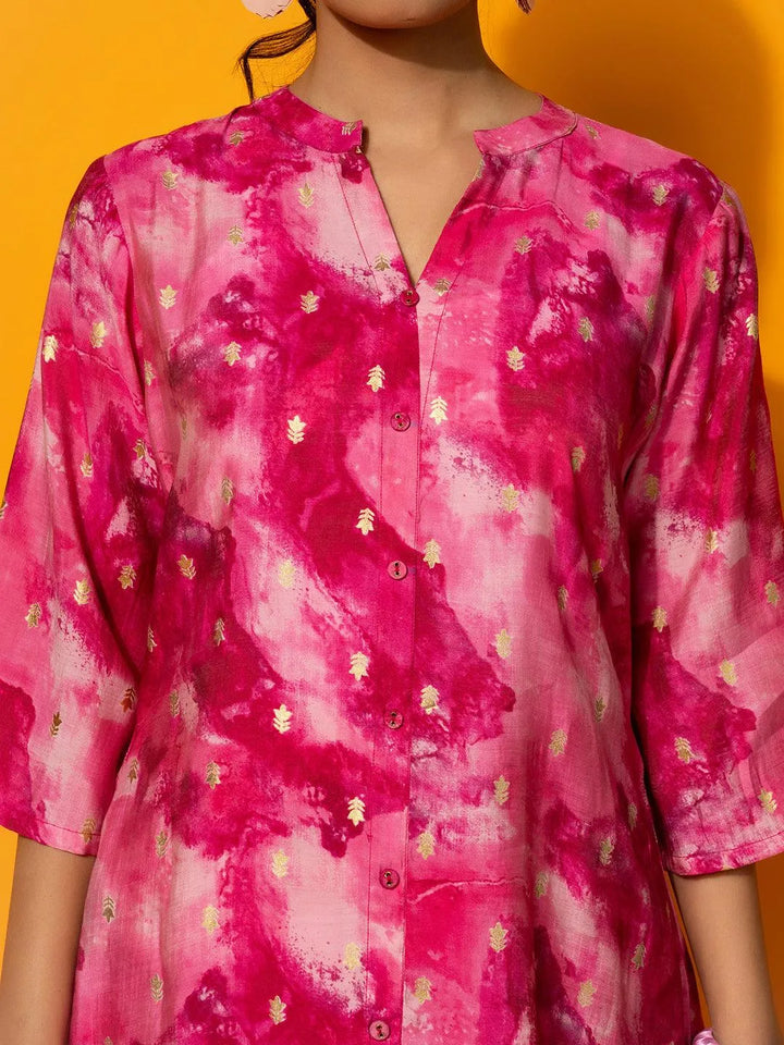 Pink Printed Silk Blend Co-Ords - Libas