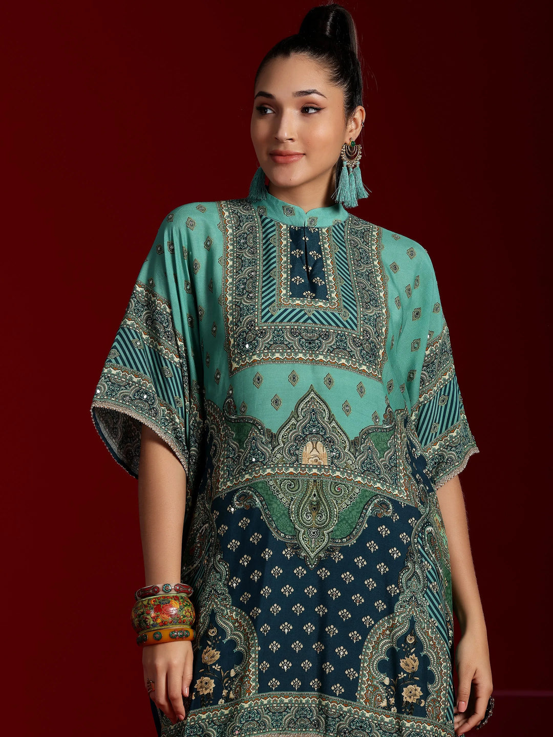  Libas Art Green Printed Silk Blend Co-Ords 
