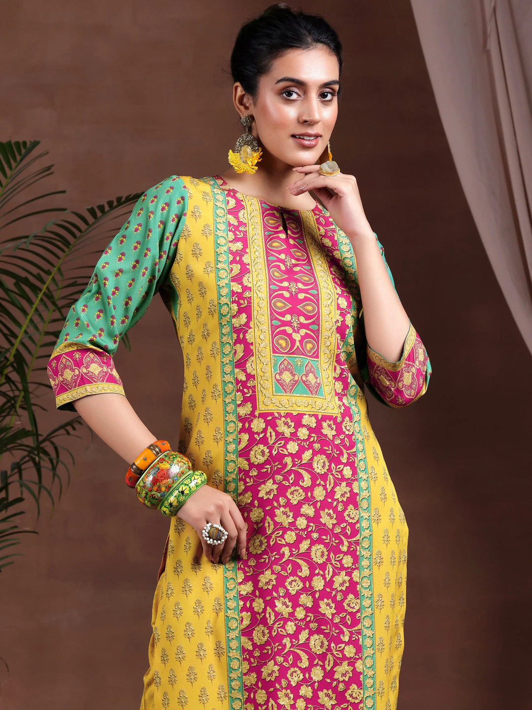  Multi Printed Poly Crepe Straight Kurta Set 