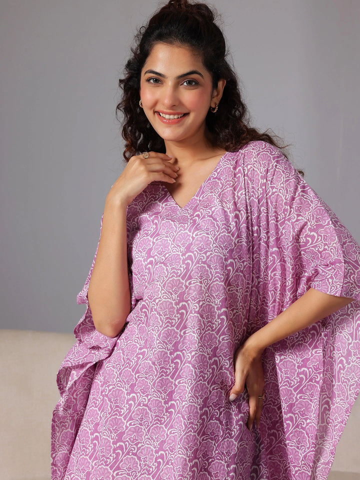 Purple Printed Cotton Night Suits - Libas