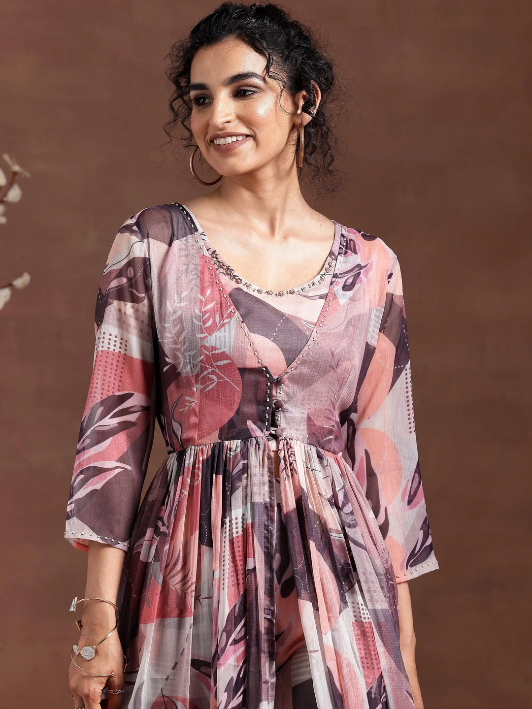 Grey Printed Chiffon Co-Ords - Libas 