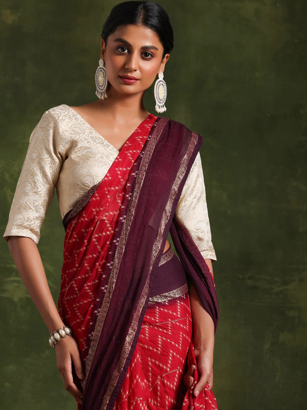 Pink Printed Poly Georgette Saree With Unstitched Blouse Piece - Libas 