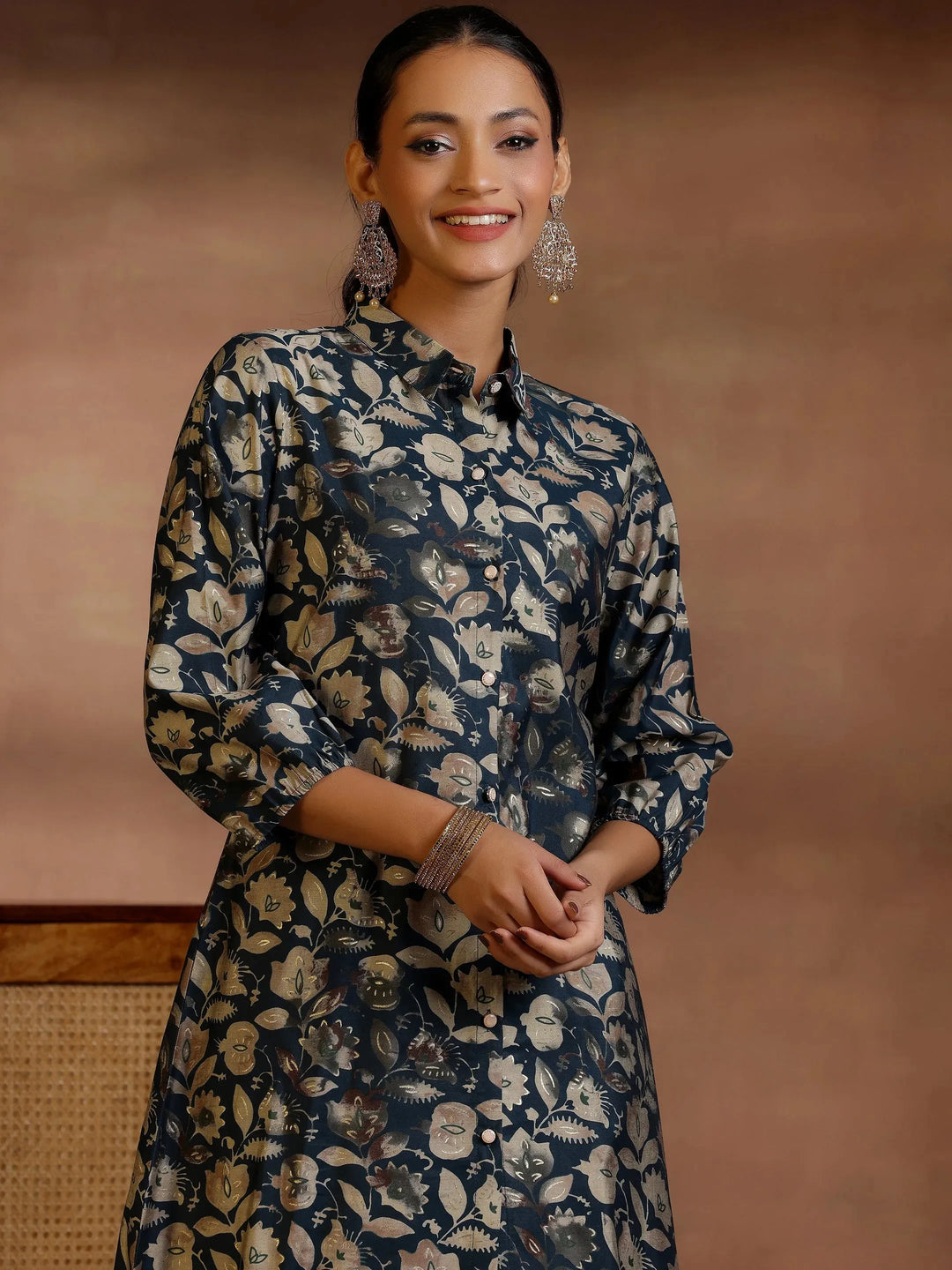  Green Printed Silk Blend Co-Ords 