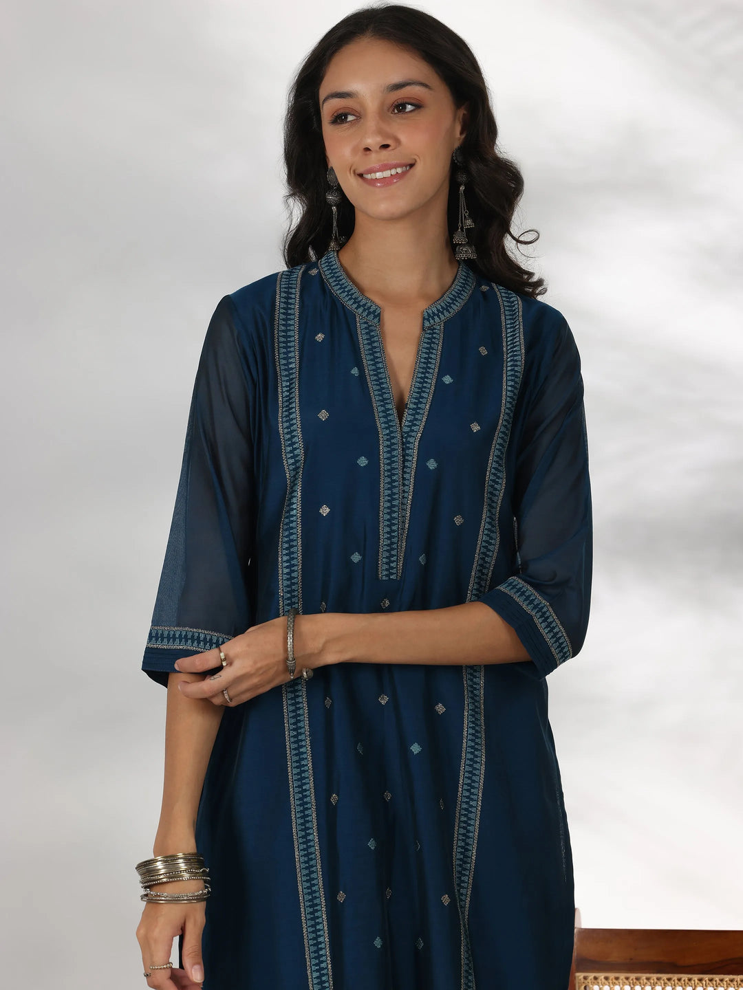  Teal Woven Design Chanderi Silk Straight Suit With Dupatta 