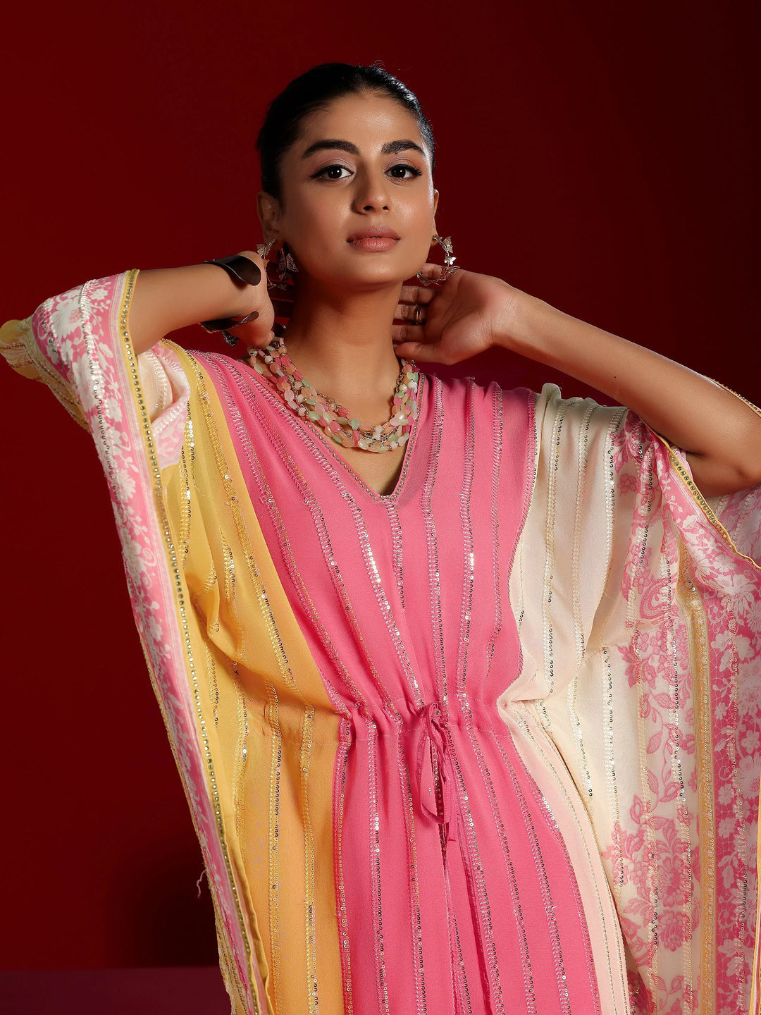  Libas Art Pink Printed Poly Georgette 3 Piece Co-Ords 