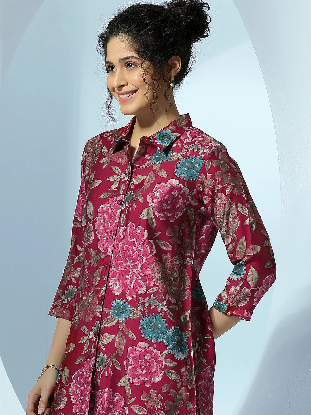  Pink Printed Silk Blend Co-Ords 