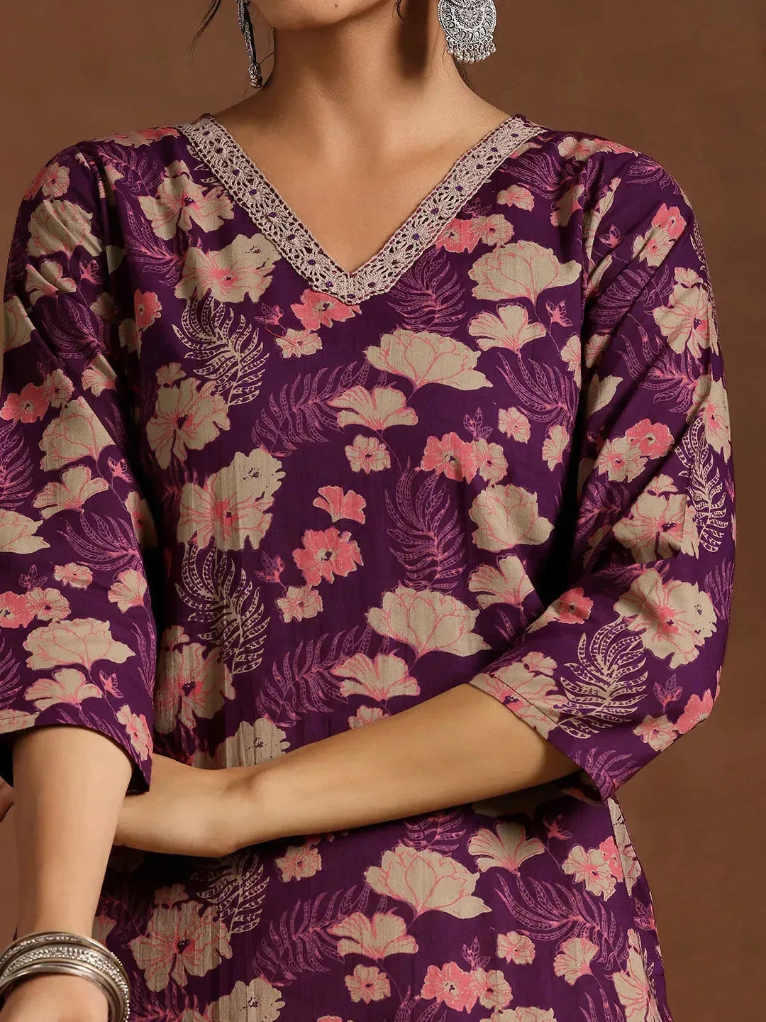  Wine Printed Cotton Straight Suit With Dupatta 