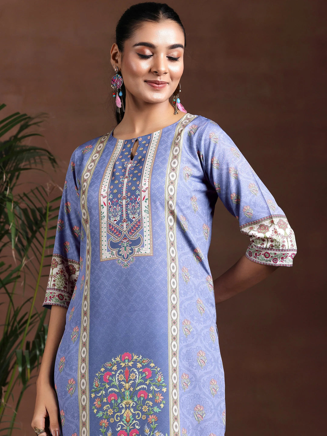  Purple Printed Poly Crepe Straight Suit With Dupatta 