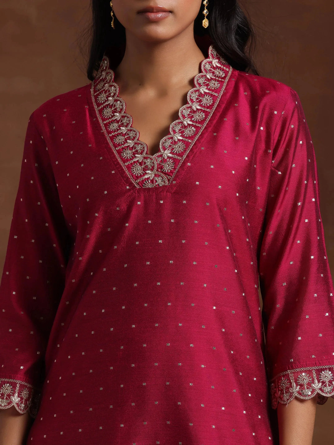  Pink Self Design Silk Blend Straight Suit With Dupatta 