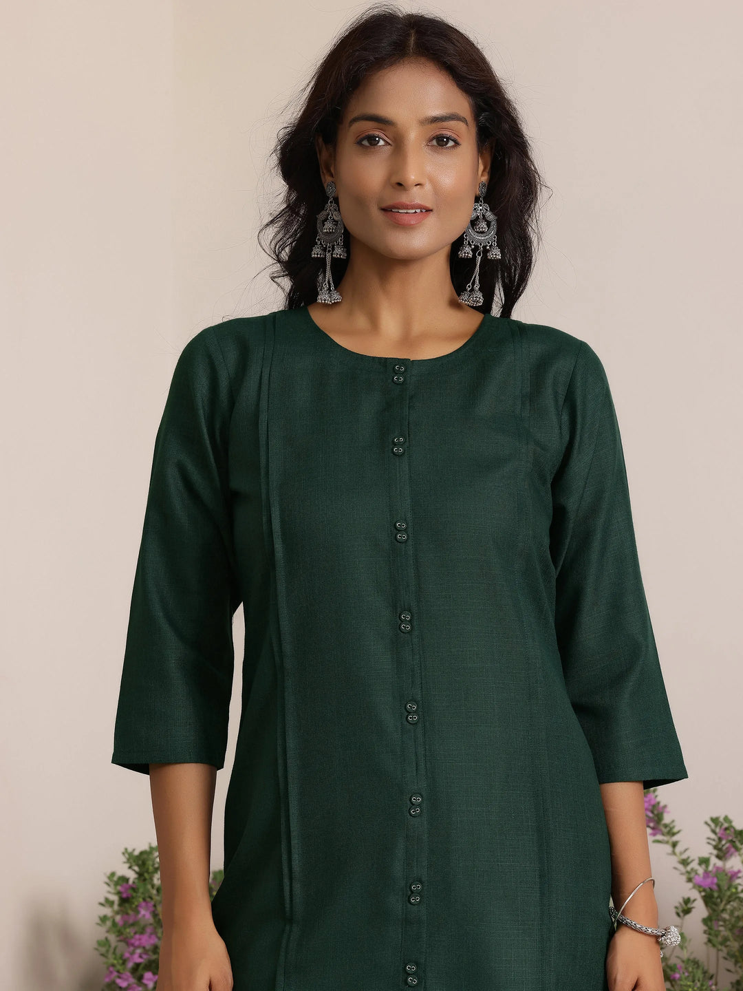  Green Solid Cotton Blend Straight Kurta 