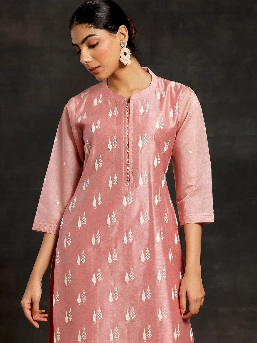 Peach Embroidered Chanderi Silk Straight Suit With Dupatta - Libas 