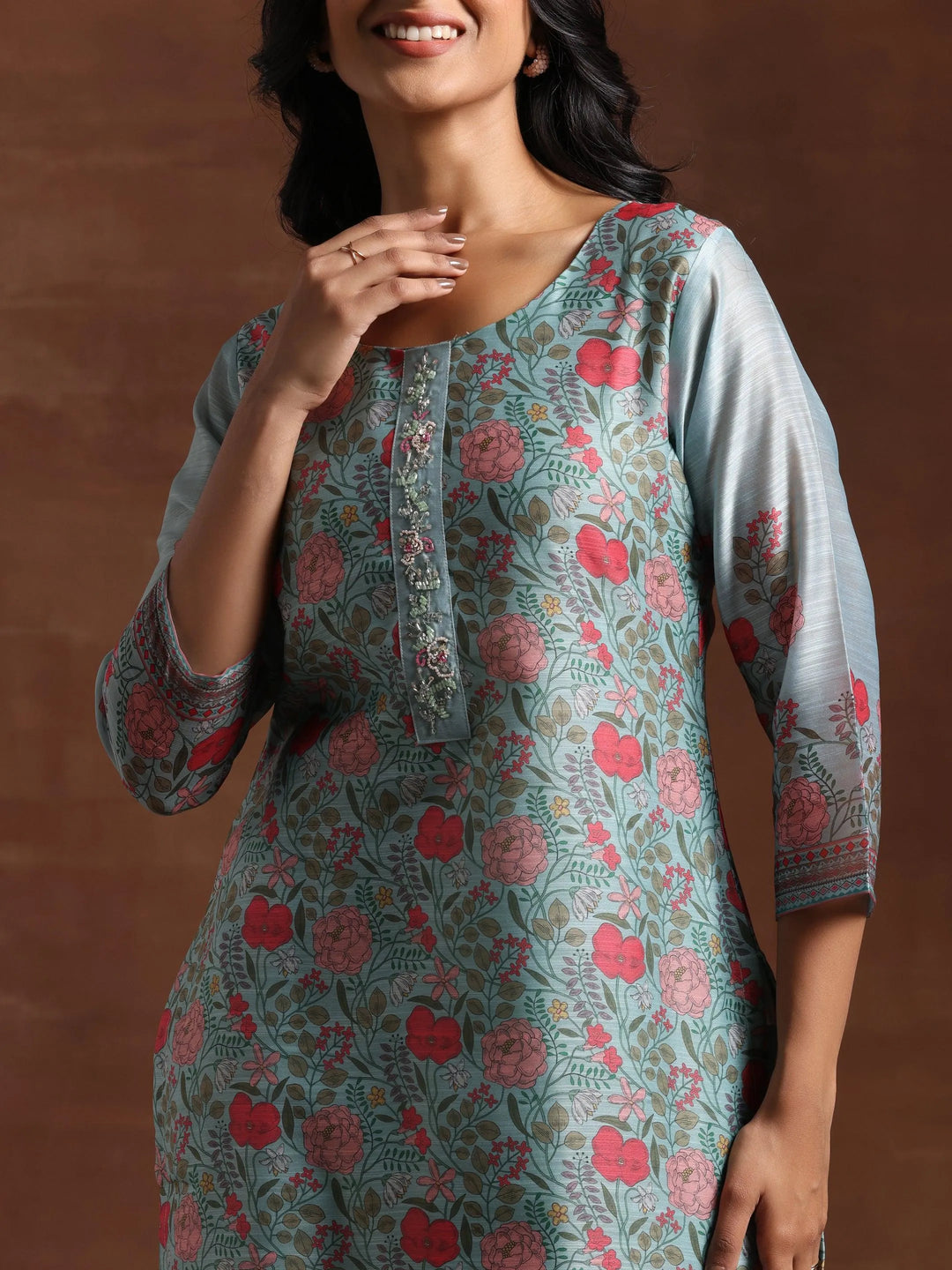 Green Printed Chanderi Silk Straight Suit With Dupatta - Libas 