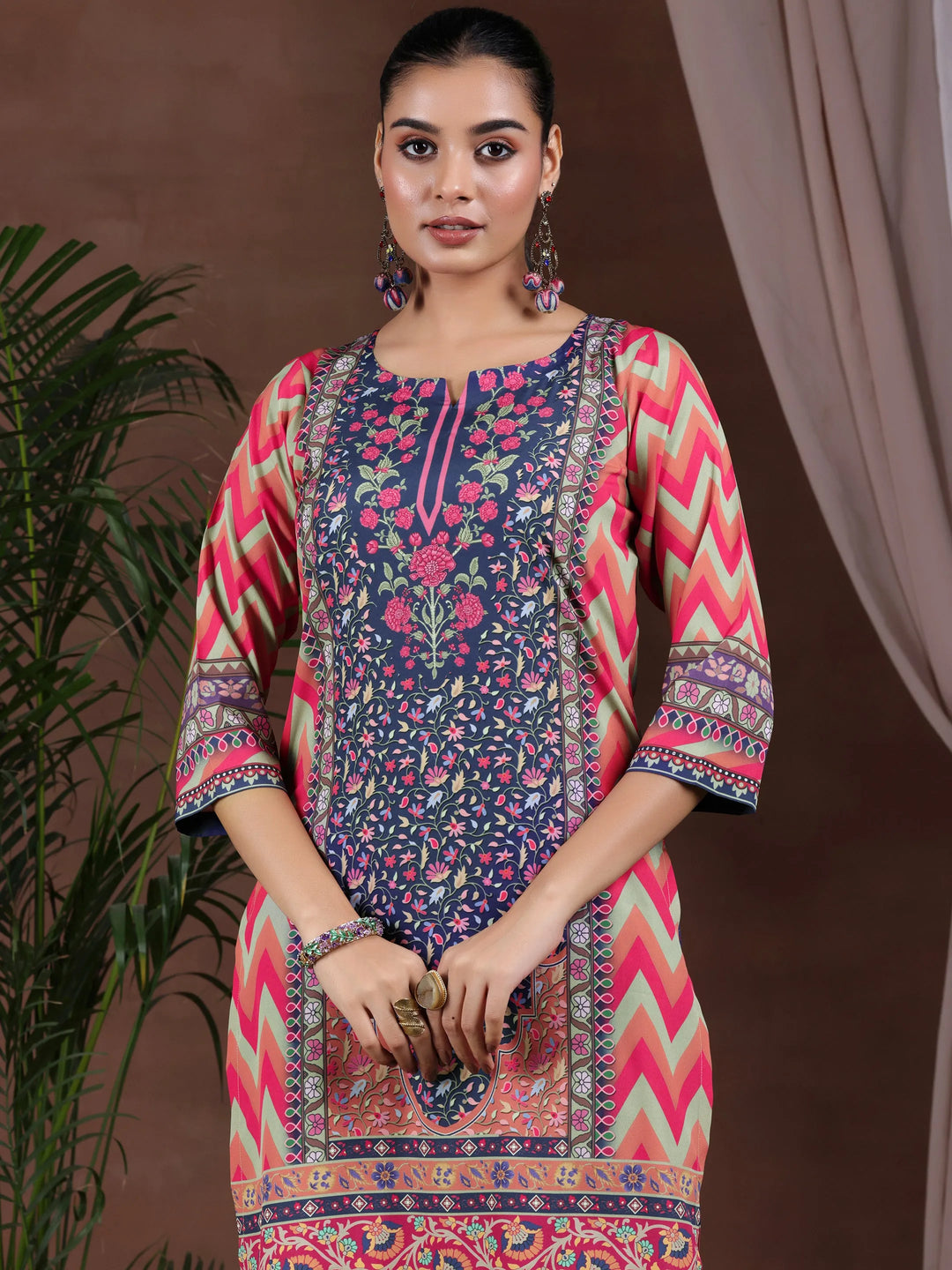  Multi Printed Poly Crepe Straight Suit With Dupatta 