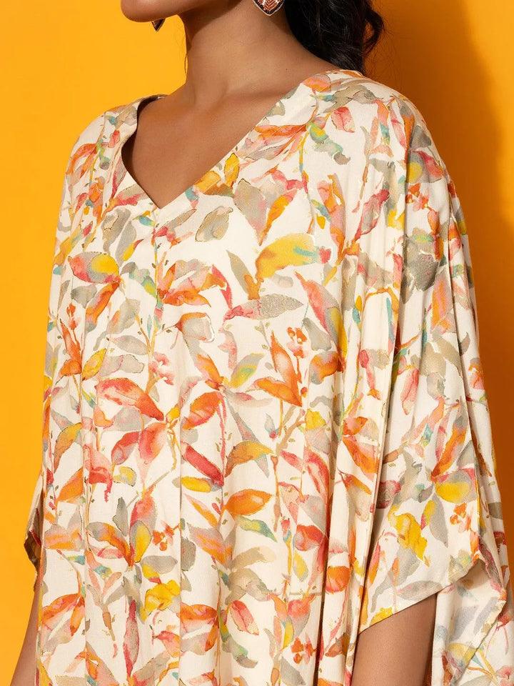 Cream Printed Rayon Co-Ords - Libas