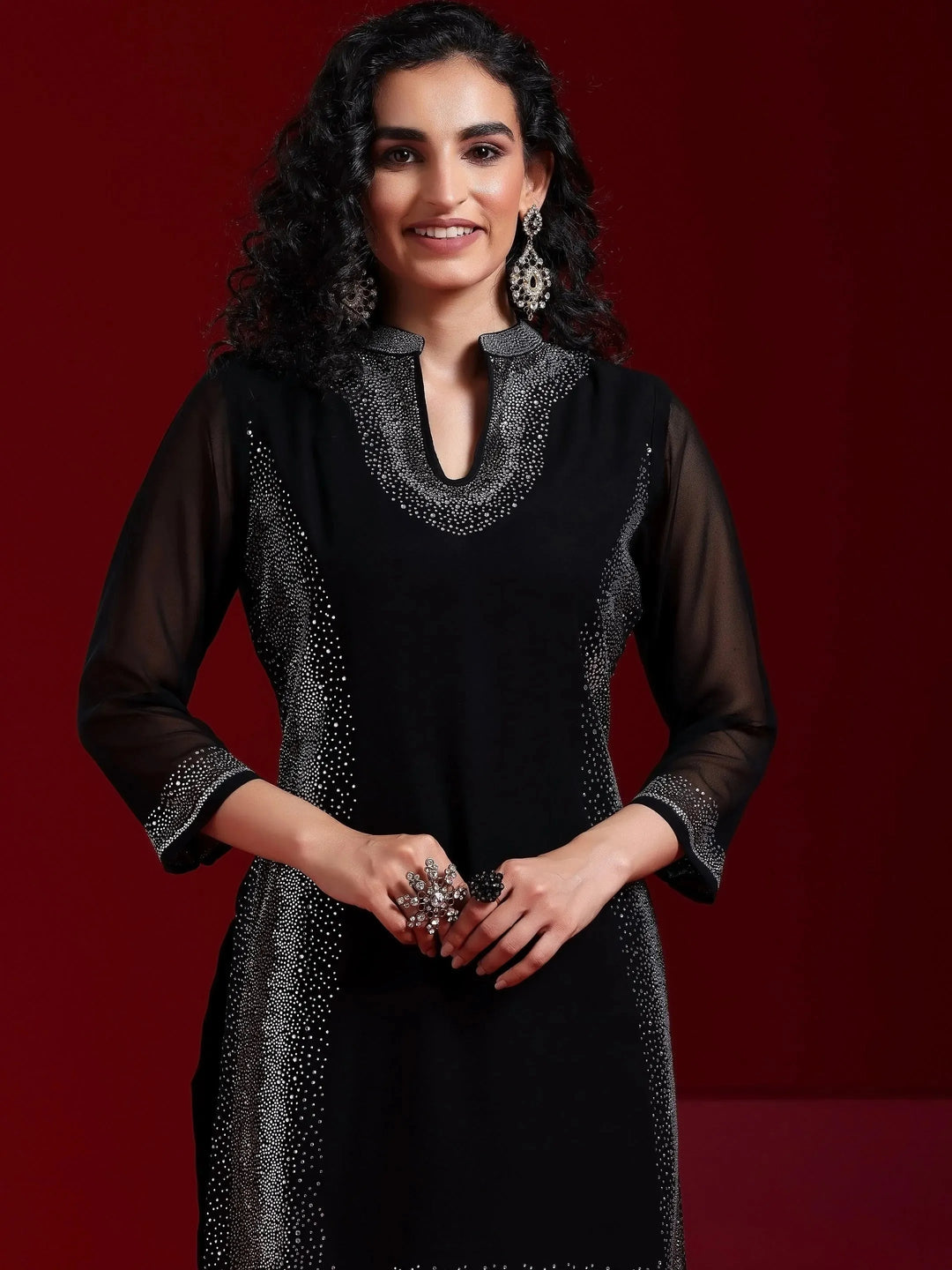  Libas Art Black Yoke Design Georgette Straight Suit With Dupatta 