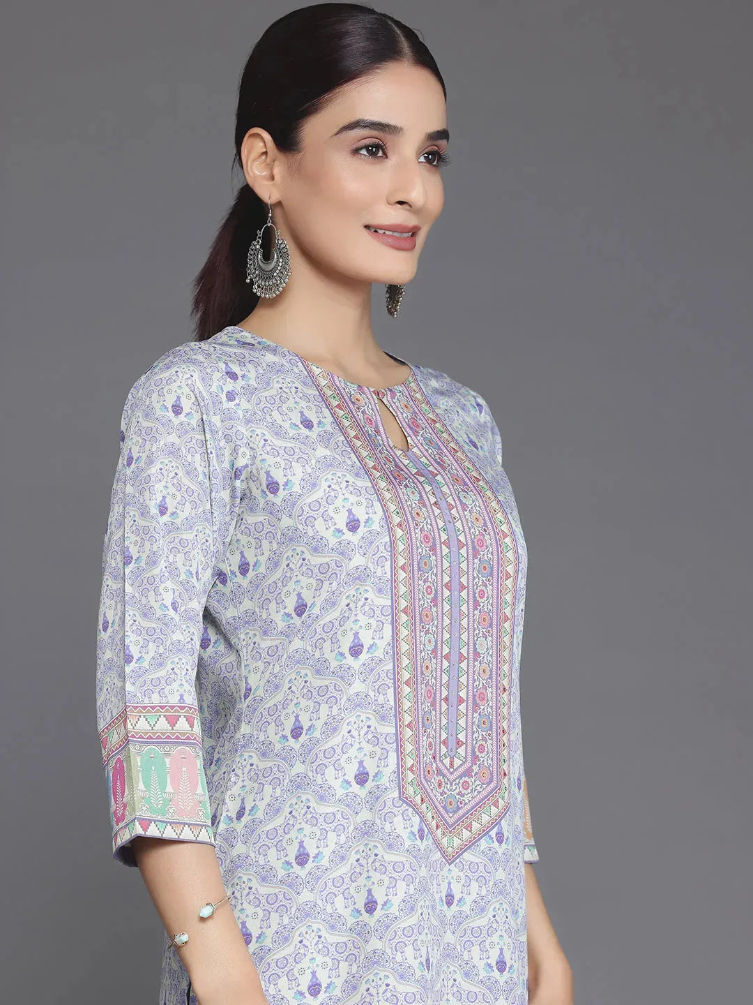  Purple Printed Poly Crepe Straight Suit With Dupatta 