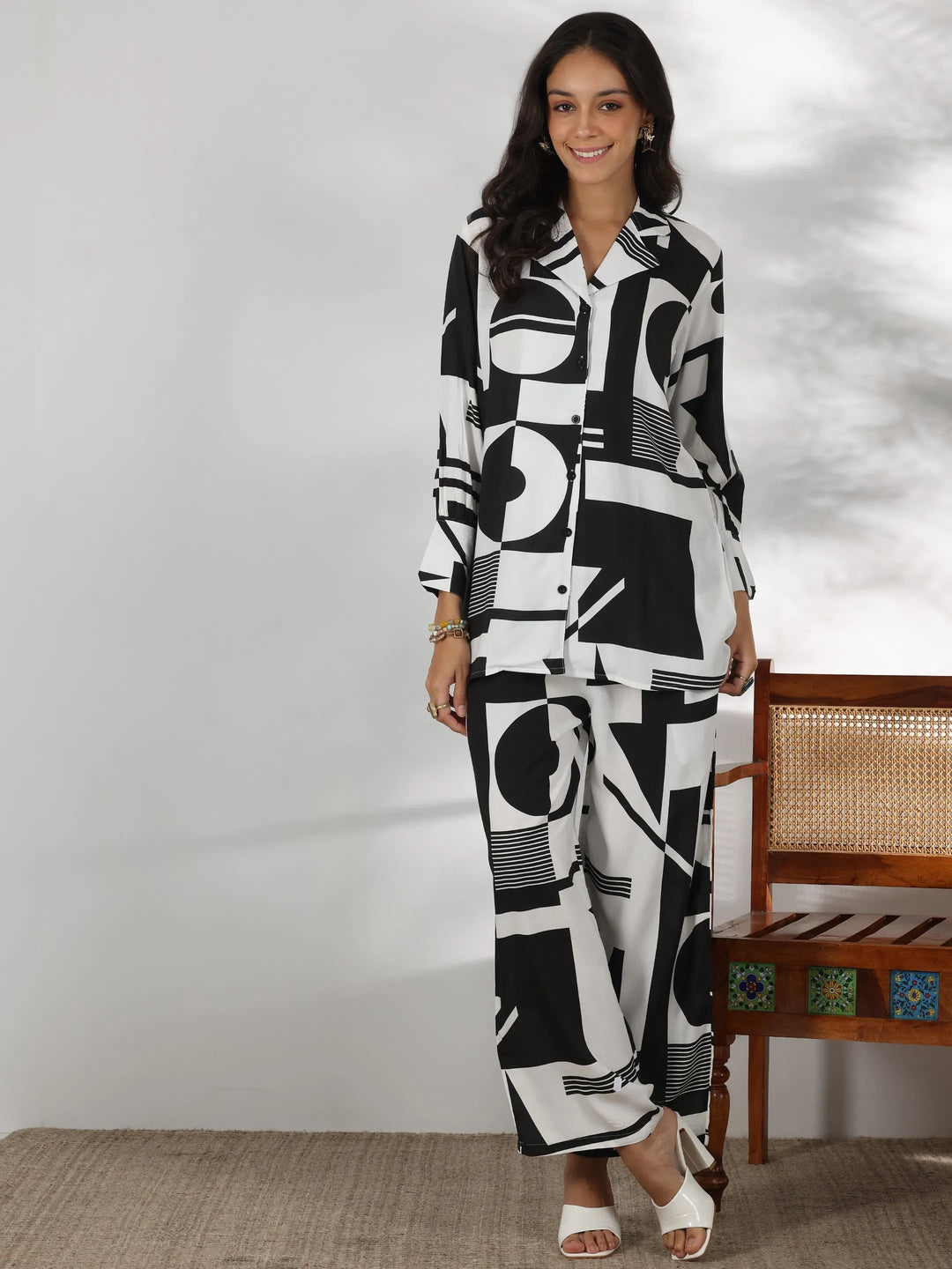  White Printed Rayon Co-Ords 