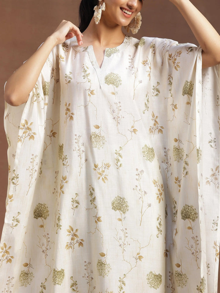 Cream Printed Silk Blend Co-Ords - Libas