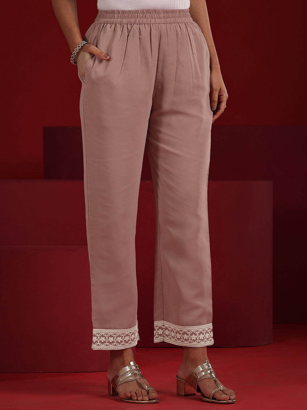  Libas Art Pink Embroidered Georgette Straight Suit Set With Dupatta 