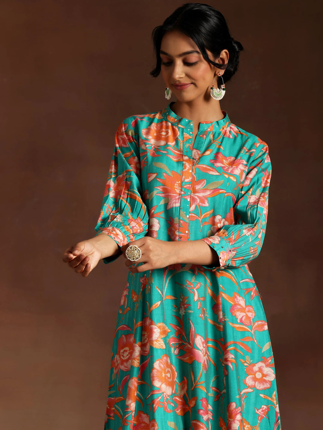  Blue Printed Silk Blend Co-Ords 
