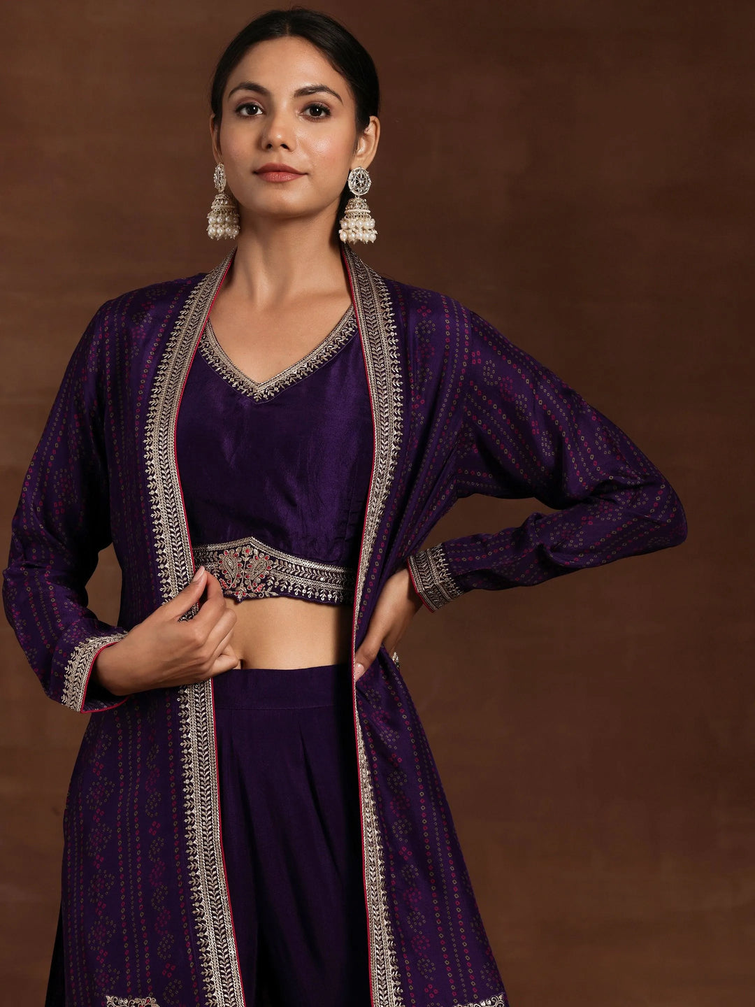 Purple Embroidered Silk Blend Co-Ords - Libas 