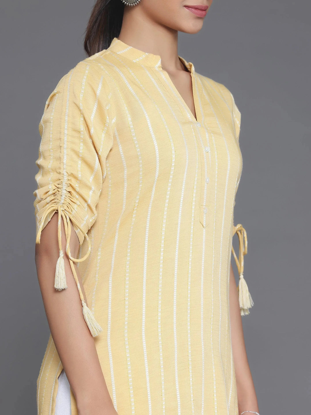  Mustard Woven Design Cotton Blend Straight Kurti 