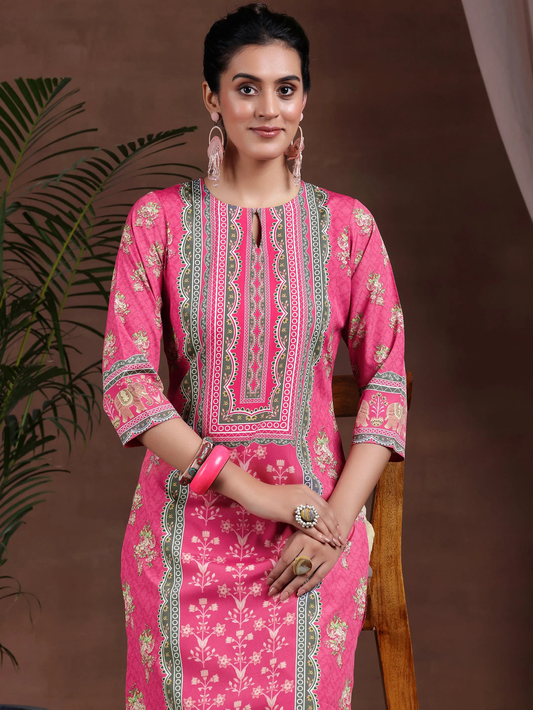  Peach Printed Crepe Straight Kurta 