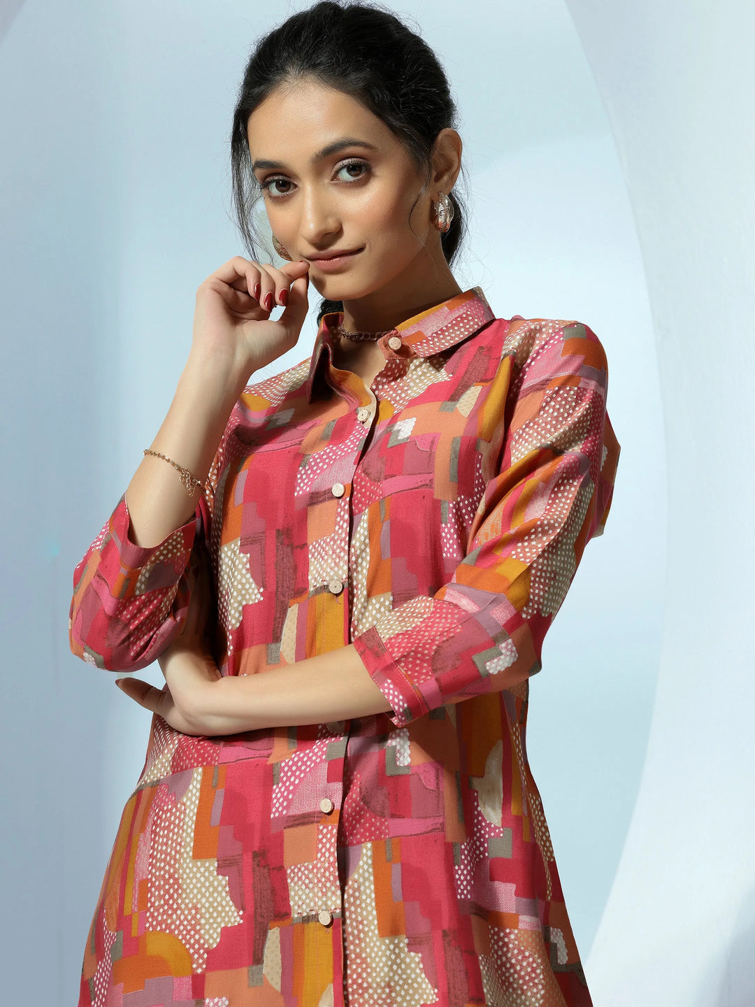  Pink Printed Silk Blend Co-Ords 