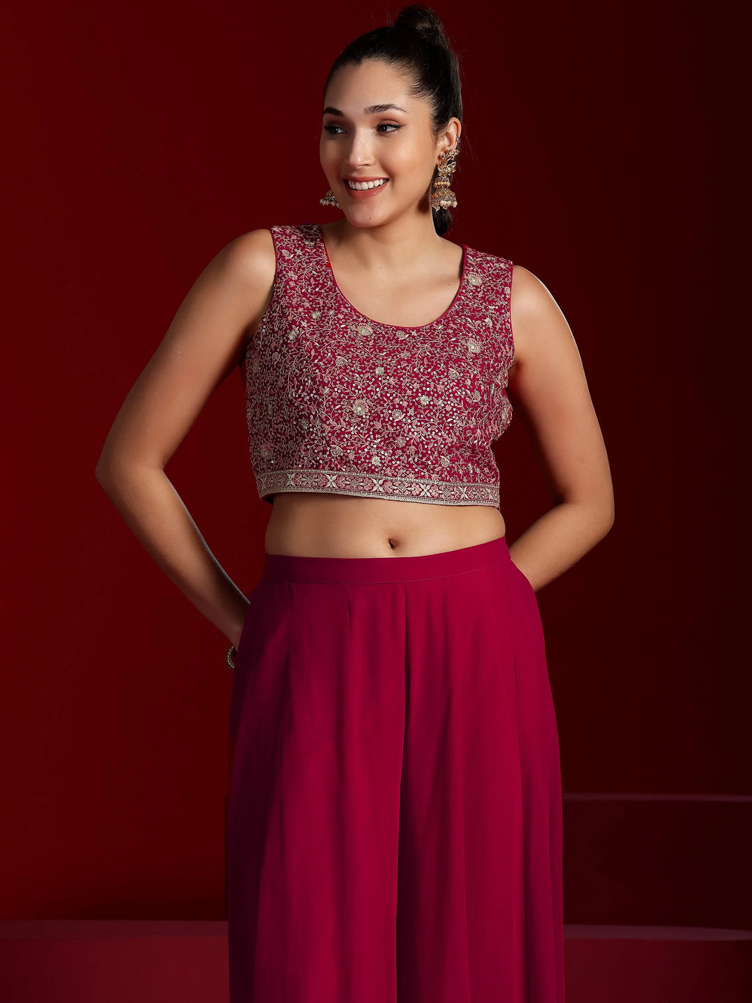  Libas Art Pink Embellished Silk Blend Co-Ords With Shrug 