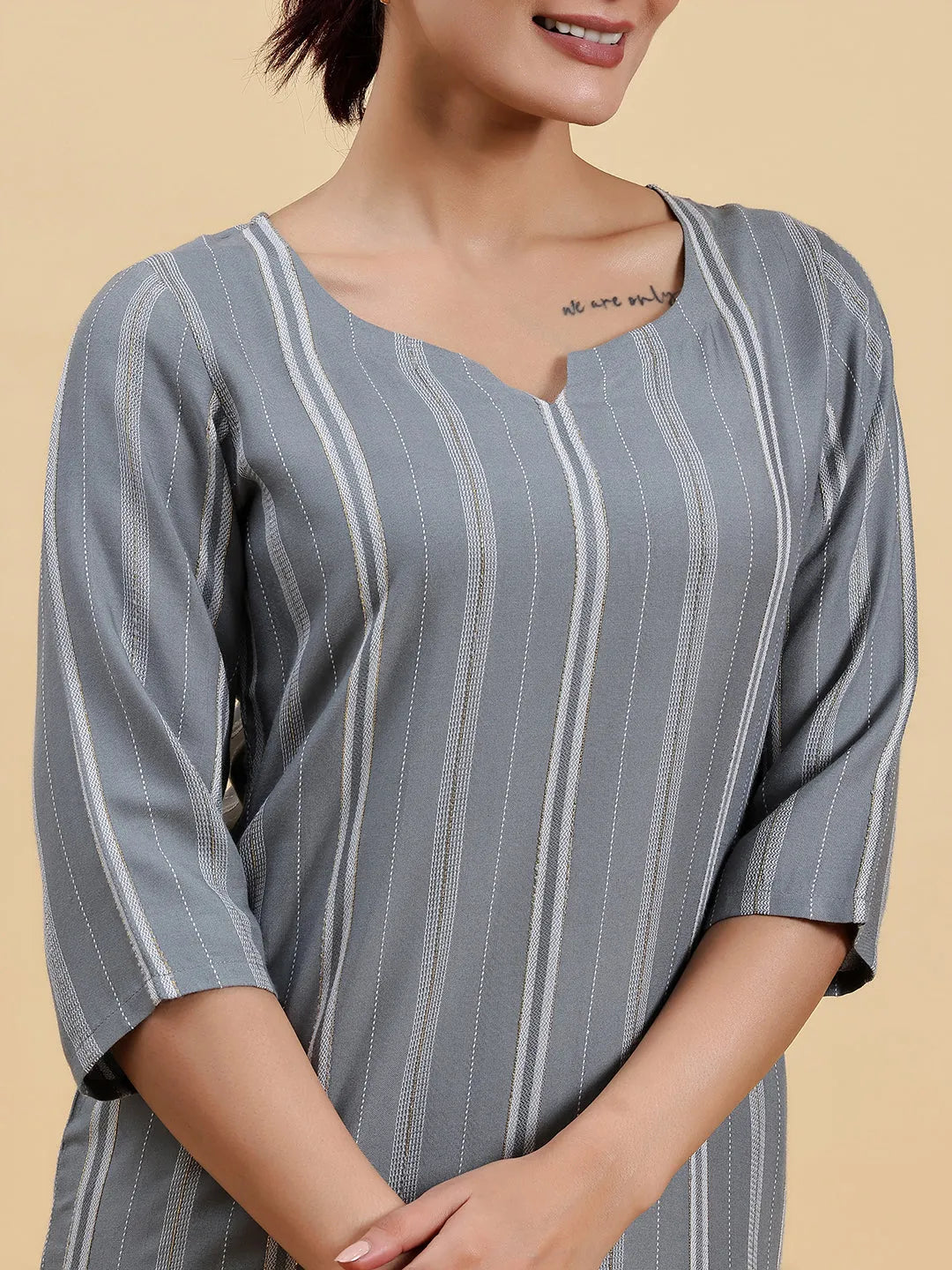  Grey Woven Design Rayon Straight Kurta 