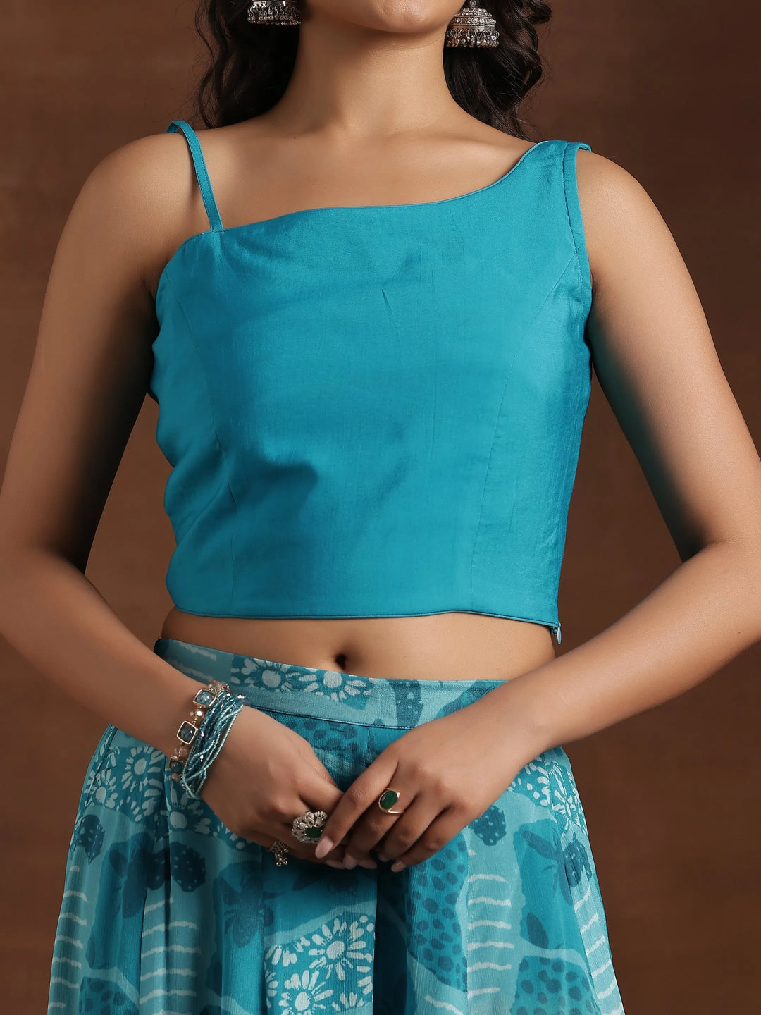  Blue Printed Silk Blend Co-Ords 