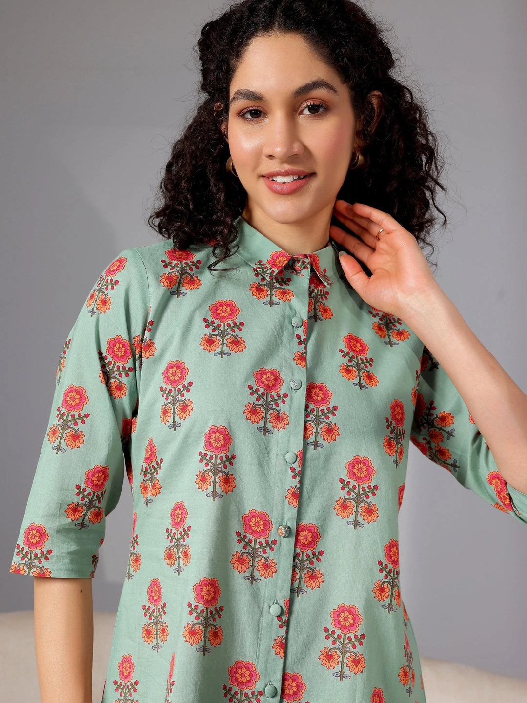 Green Printed Cotton Night Suits - Libas 
