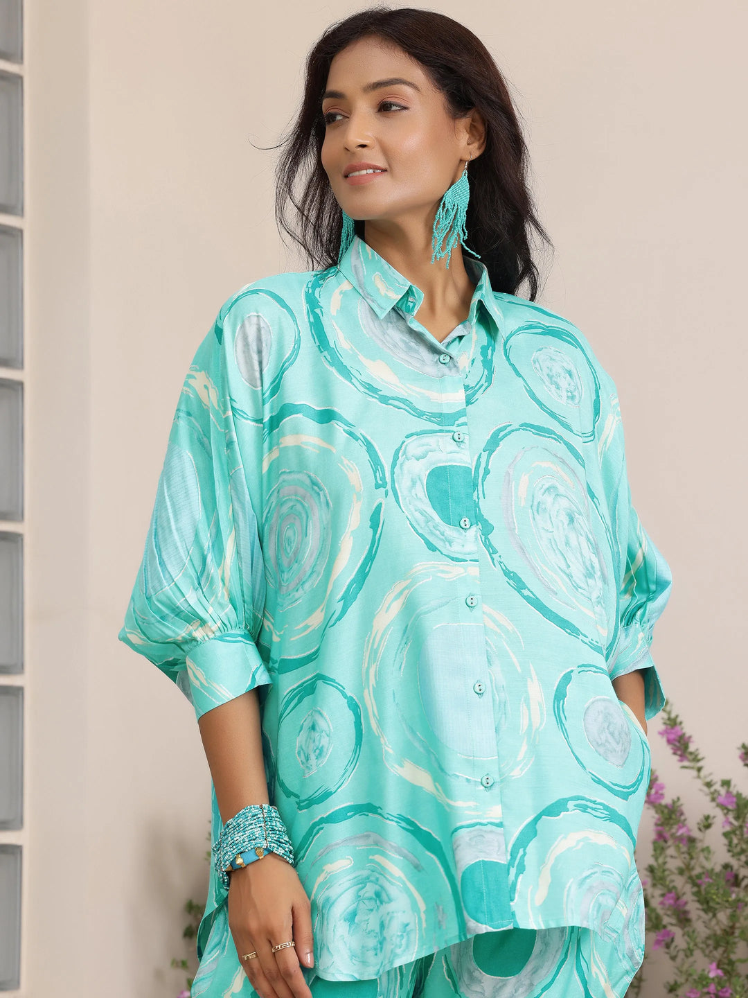  Blue Printed Silk Blend Co-Ords 