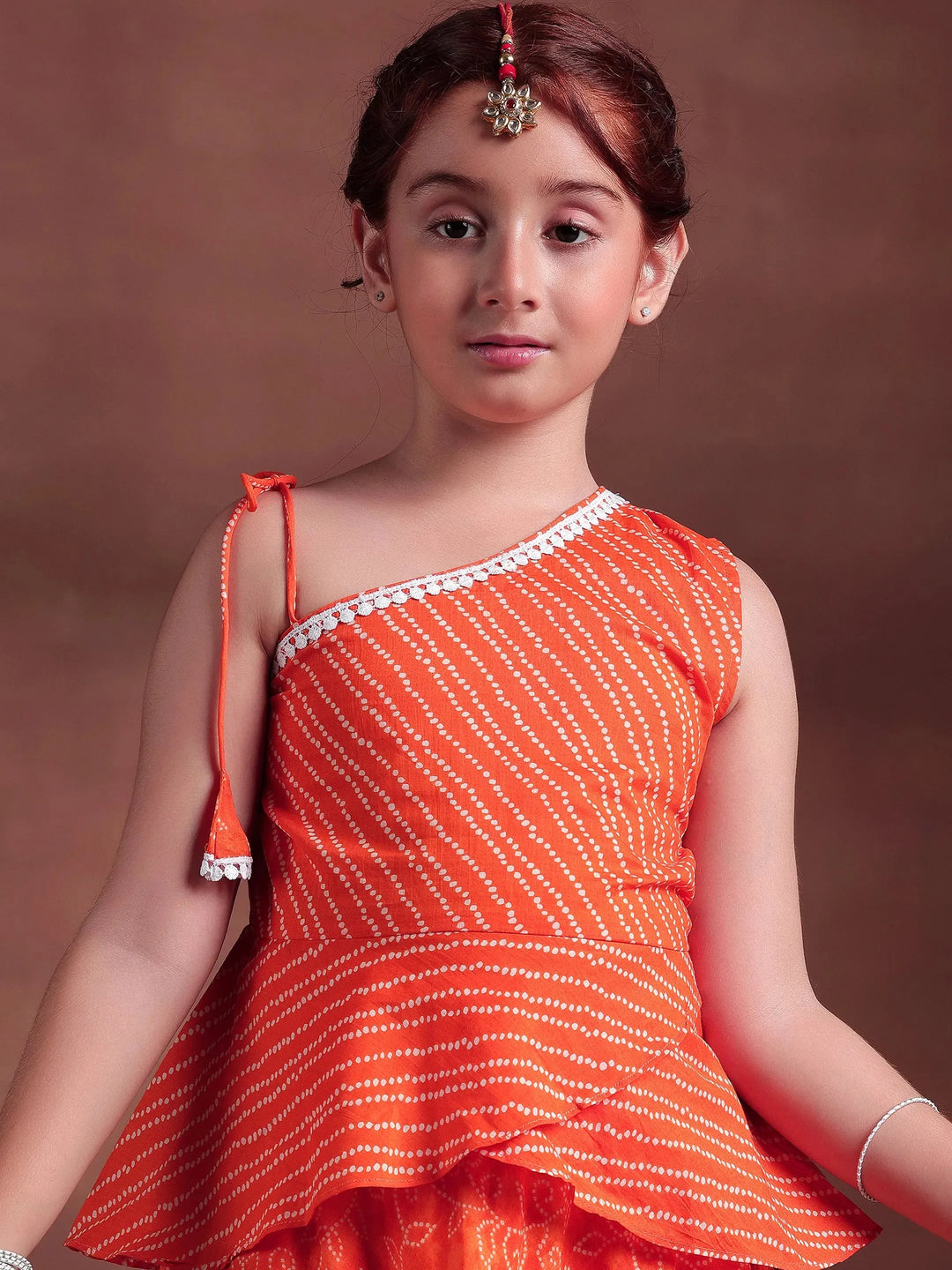  Orange Printed Cotton Lehenga Choli 