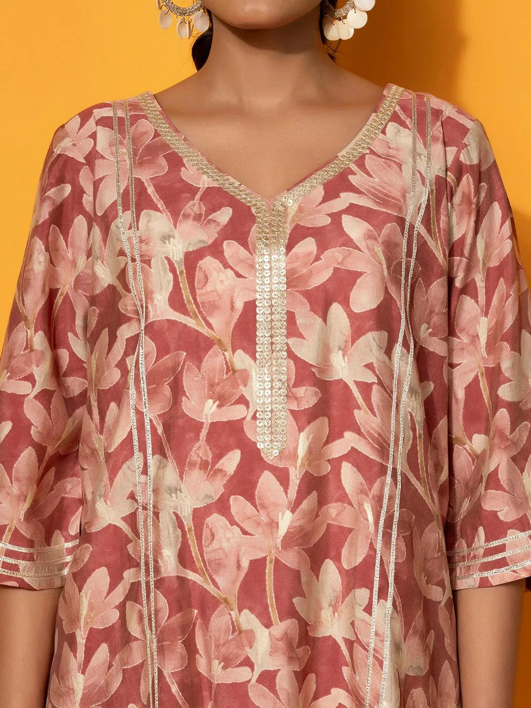 Rust Printed Silk Blend Co-Ords - Libas 