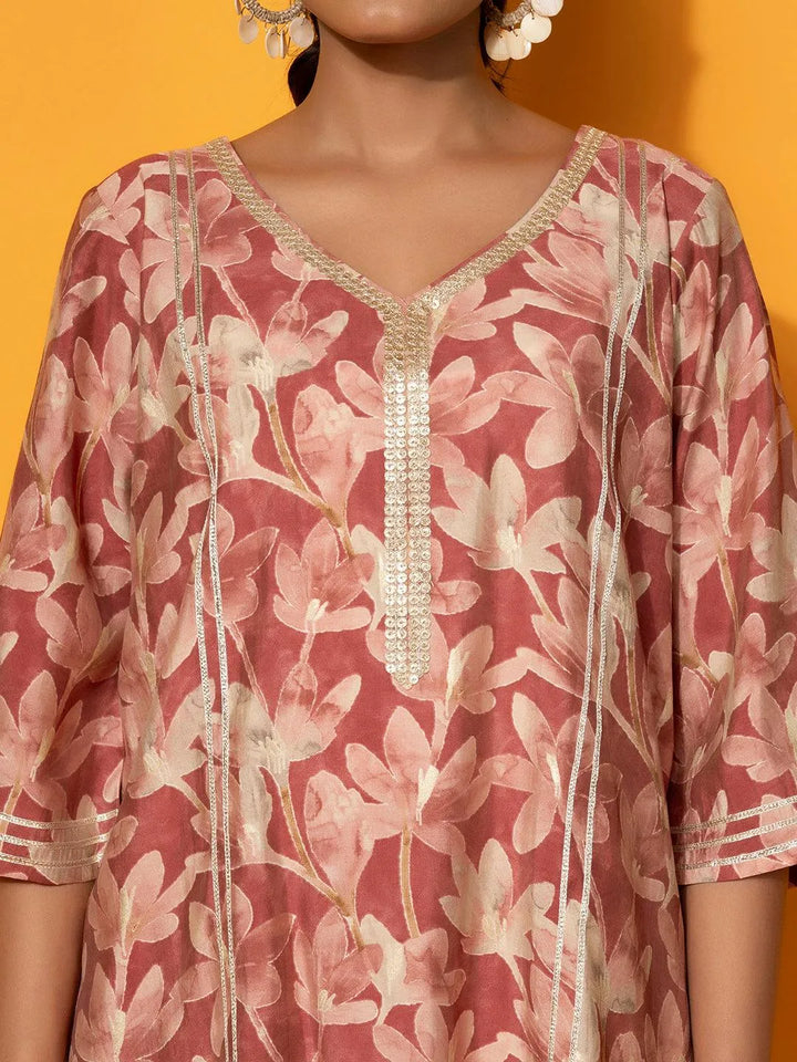 Rust Printed Silk Blend Co-Ords - Libas