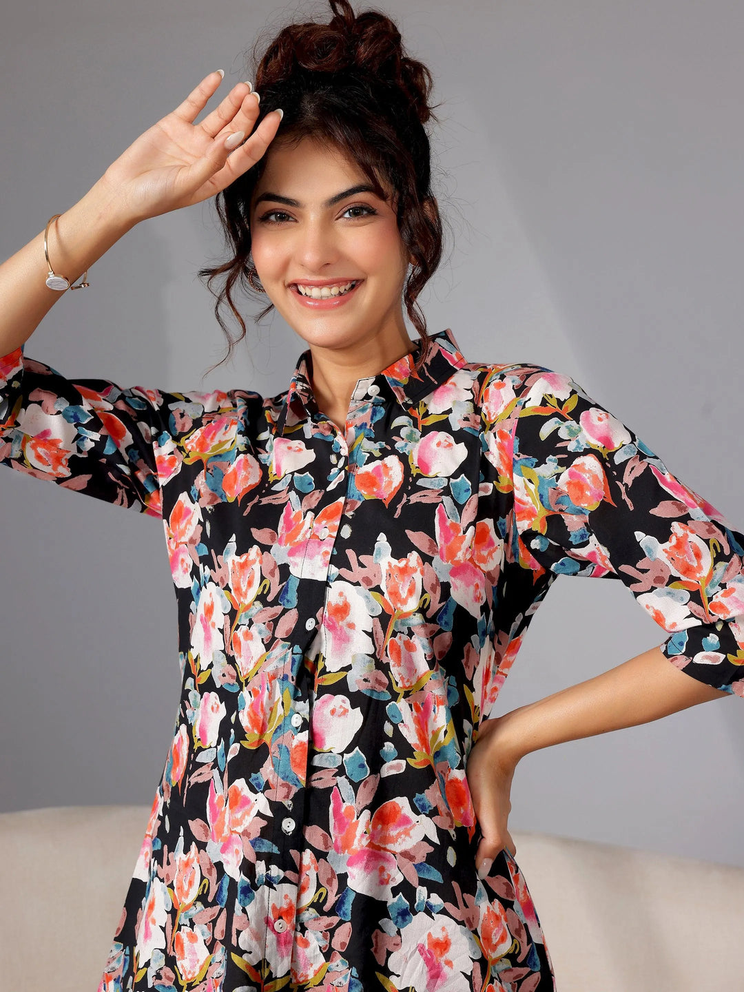 Black Printed Cotton Night Suits - Libas 